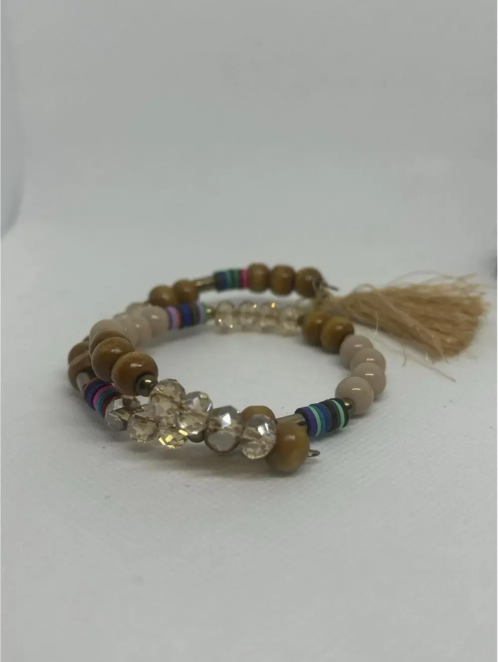 Set of Two Beaded Bracelets with Tassel Charms